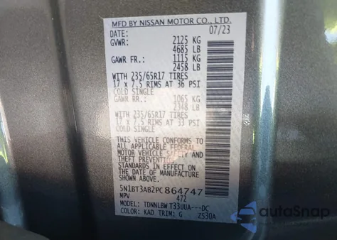 2023 Nissan Rogue S Intelligent Awd from USA, damaged, VIN 5N1BT3AB2PC864747